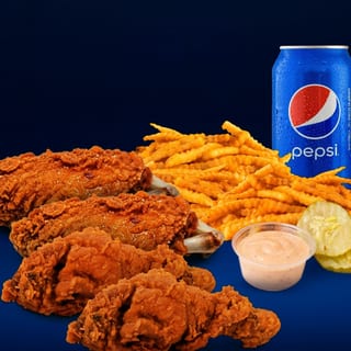 #6 2 Wings + 2 Drumsticks W/Fries & Soda