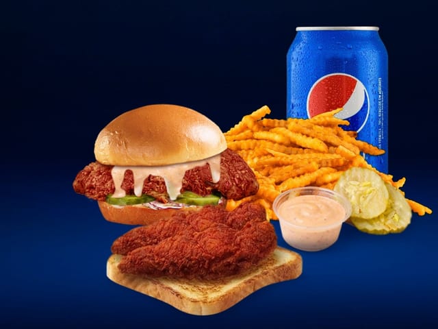 #2 1 Slider + 1 Tender W/Fries & Soda.