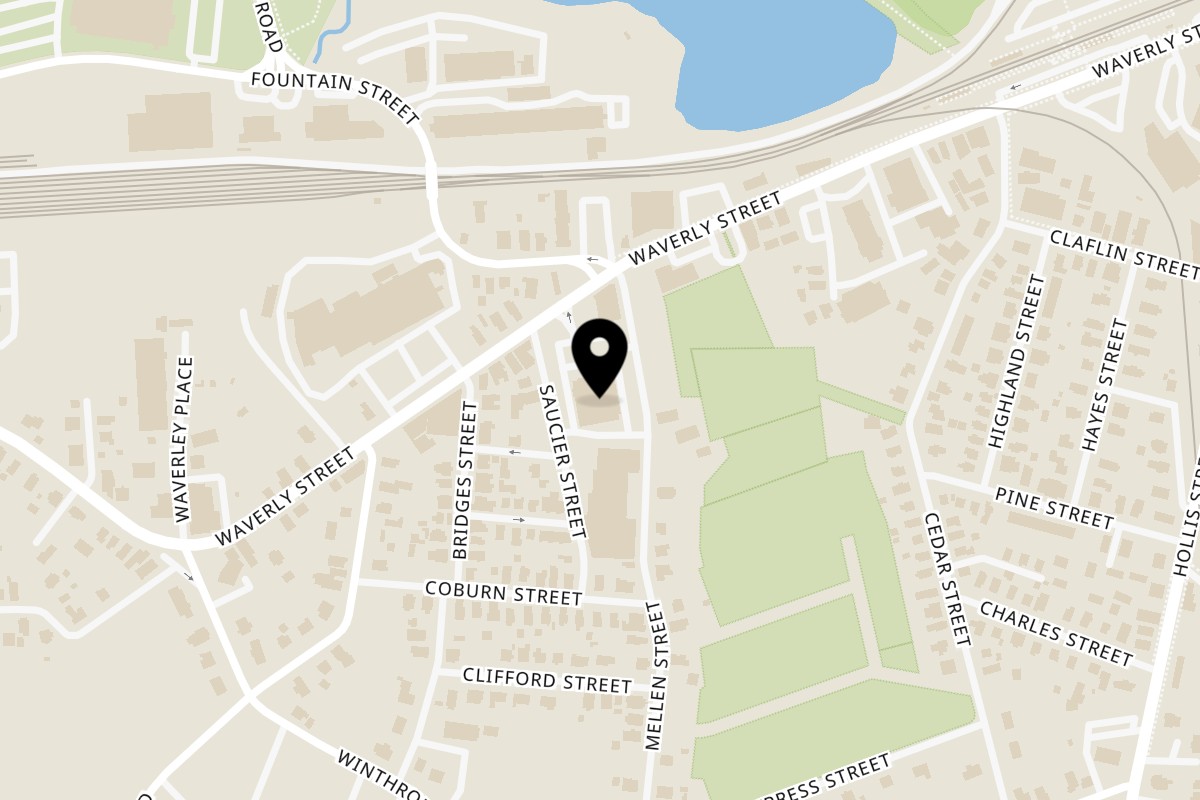 Map showing the location of The Halal Fusion Framingham on 624 Waverly St in Framingham